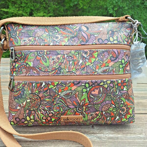 Sakroots Artist Circle Coated Canvas Crossbody Bag Kaleidoscope Floral Colorful